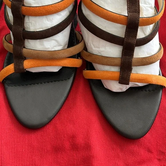 Carolina Herrera Suede Leather Colorblock Brown Heels